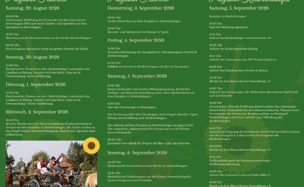 30. Festwoche im Kirchspiel zu Diedrichshagen mit Kreiserntefest 2026